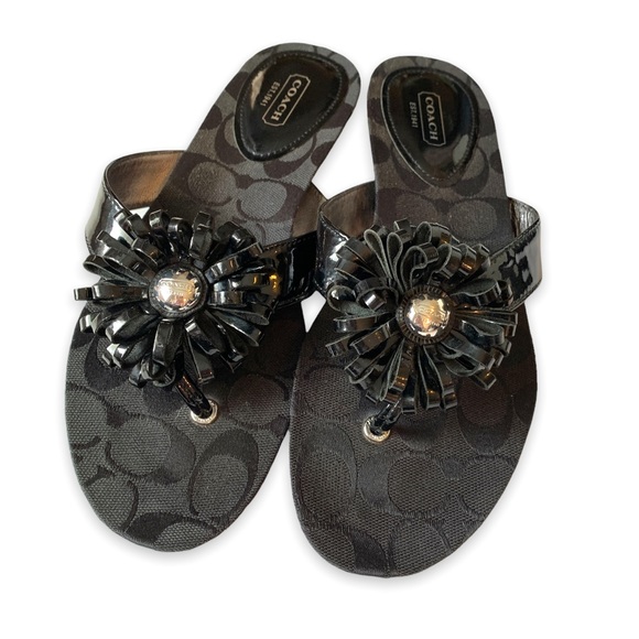 Coach “Skye” Black Low Wedge Sandal Flip Flops Sz 8.5B - Picture 4 of 11